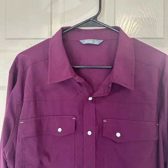 Stio Men’s Eddy Long Sleeve Pearl Snap Shirt LS Size XL Wine Outdoors Hiking - Picture 8 of 8